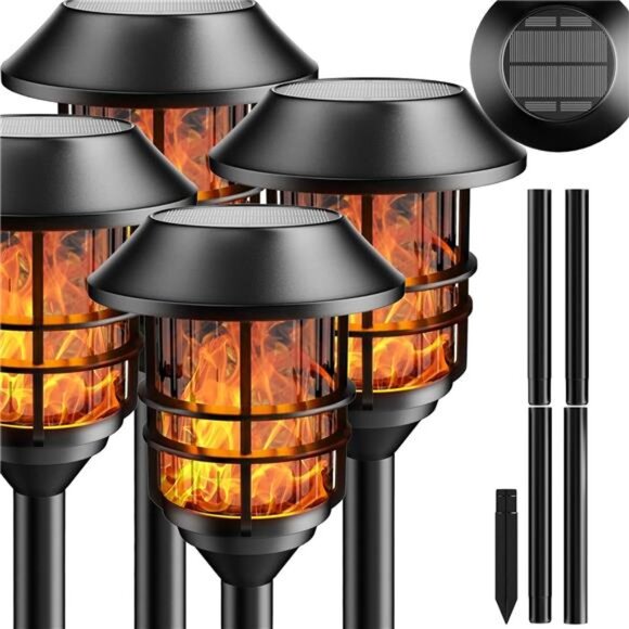 Outdoor Lights Pathway Torches LED Metal Landscape Path Lights Pack of 4 - Picture 1 of 7